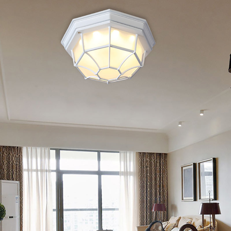 White One Light Ceiling Mount Industrial Frosted Glass Geometric Flush Fixture for Bedroom, 9.5"/10" Wide White 10" Clearhalo 'Ceiling Lights' 'Close To Ceiling Lights' 'Close to ceiling' 'Flush mount' 'Industrial Flush Mount' Lighting' 138321