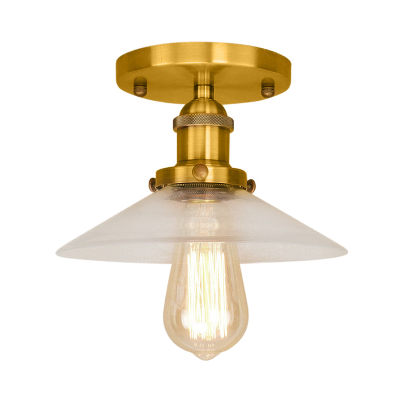 Saucer Frosted Glass Semi Flush Lighting Vintage 1 Bulb Kitchen Light Fixture in Black/Brass/Copper Clearhalo 'Ceiling Lights' 'Close To Ceiling Lights' 'Close to ceiling' 'Glass shade' 'Glass' 'Semi-flushmount' Lighting' 138511