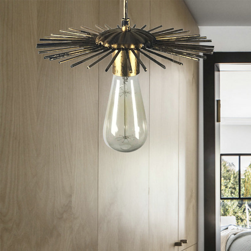 Farmhouse Style Open Bulb Pendant Light with Sputnik Design 1 Light Metal Hanging Lamp in Antique Brass/Weathered Copper Antique Brass Clearhalo 'Art Deco Pendants' 'Cast Iron' 'Ceiling Lights' 'Ceramic' 'Crystal' 'Industrial Pendants' 'Industrial' 'Metal' 'Middle Century Pendants' 'Pendant Lights' 'Pendants' 'Tiffany' Lighting' 138594