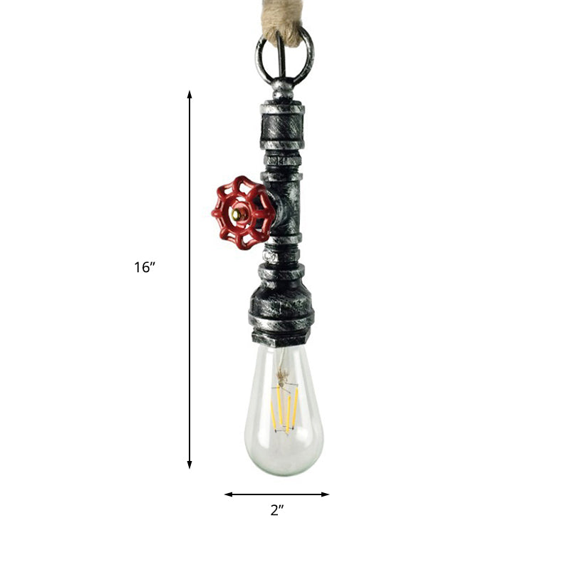 Wrought Iron Pipe Hanging Fixture Industrial 1 Light Indoor Pendant Lamp with Adjustable Rope in Aged Silver/Weathered Copper Clearhalo 'Art Deco Pendants' 'Cast Iron' 'Ceiling Lights' 'Ceramic' 'Crystal' 'Industrial Pendants' 'Industrial' 'Metal' 'Middle Century Pendants' 'Pendant Lights' 'Pendants' 'Tiffany' Lighting' 138646
