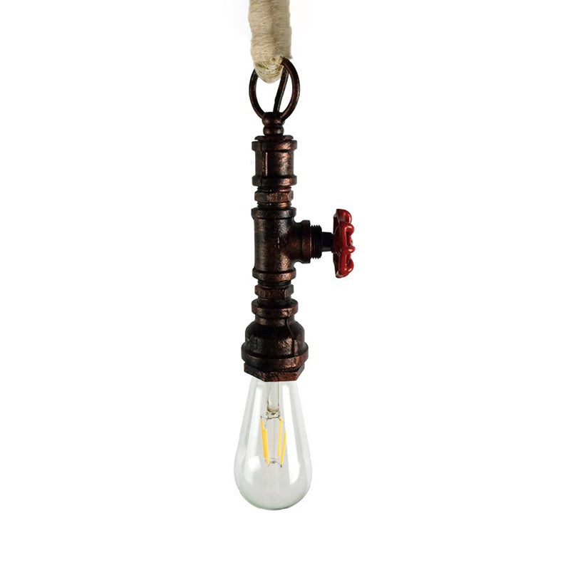 Wrought Iron Pipe Hanging Fixture Industrial 1 Light Indoor Pendant Lamp with Adjustable Rope in Aged Silver/Weathered Copper Clearhalo 'Art Deco Pendants' 'Cast Iron' 'Ceiling Lights' 'Ceramic' 'Crystal' 'Industrial Pendants' 'Industrial' 'Metal' 'Middle Century Pendants' 'Pendant Lights' 'Pendants' 'Tiffany' Lighting' 138649