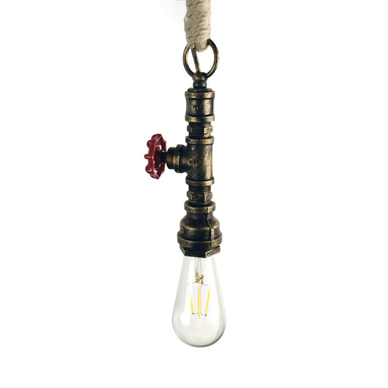 Wrought Iron Pipe Hanging Fixture Industrial 1 Light Indoor Pendant Lamp with Adjustable Rope in Aged Silver/Weathered Copper Clearhalo 'Art Deco Pendants' 'Cast Iron' 'Ceiling Lights' 'Ceramic' 'Crystal' 'Industrial Pendants' 'Industrial' 'Metal' 'Middle Century Pendants' 'Pendant Lights' 'Pendants' 'Tiffany' Lighting' 138652