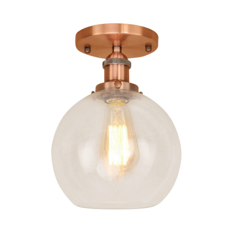 Spherical Balcony Semi Flush Industrial Clear Glass One Light Black/Brass/Copper Ceiling Light Fixture Clearhalo 'Ceiling Lights' 'Close To Ceiling Lights' 'Close to ceiling' 'Glass shade' 'Glass' 'Semi-flushmount' Lighting' 138739