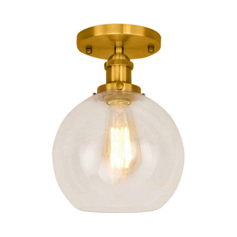 Spherical Balcony Semi Flush Industrial Clear Glass One Light Black/Brass/Copper Ceiling Light Fixture Clearhalo 'Ceiling Lights' 'Close To Ceiling Lights' 'Close to ceiling' 'Glass shade' 'Glass' 'Semi-flushmount' Lighting' 138741