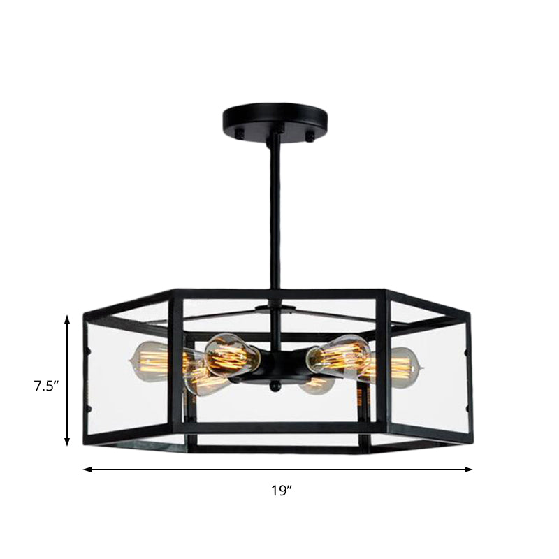 6 Bulbs Semi Flush Mount Vintage Geometric Clear Glass Ceiling Light in Black for Kitchen Clearhalo 'Ceiling Lights' 'Close To Ceiling Lights' 'Close to ceiling' 'Semi-flushmount' Lighting' 138954