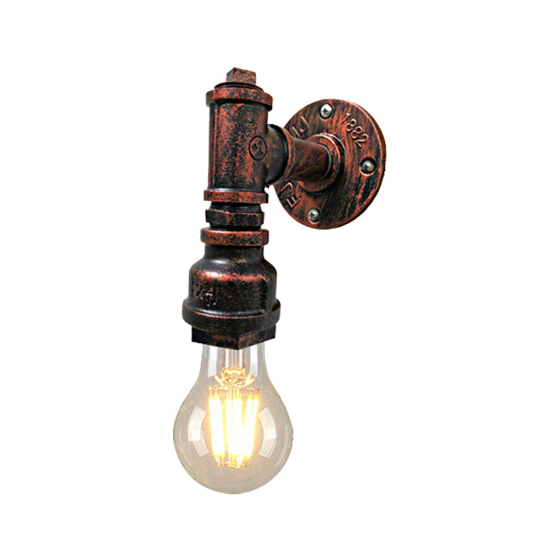 1 Light Iron Wall Sconce Lighting Industrial Black/Aged Silver Bare Bulb Indoor Wall Mounted Lamp with Water Pipe Clearhalo 'Art deco wall lights' 'Cast Iron' 'Glass' 'Industrial wall lights' 'Industrial' 'Middle century wall lights' 'Modern' 'Rustic wall lights' 'Tiffany' 'Traditional wall lights' 'Wall Lamps & Sconces' 'Wall Lights' Lighting' 139083