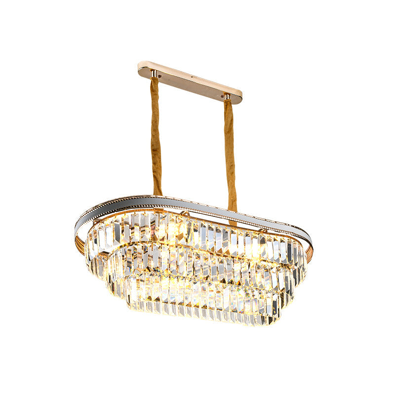 3-Tier Oval Island Pendant Light Contemporary Clear Crystal 8 Heads Living Room Hanging Lamp Clearhalo 'Ceiling Lights' 'Island Lights' Lighting' 1391146