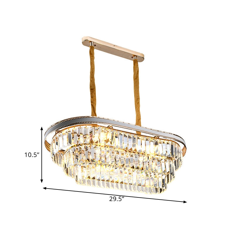 3-Tier Oval Island Pendant Light Contemporary Clear Crystal 8 Heads Living Room Hanging Lamp Clearhalo 'Ceiling Lights' 'Island Lights' Lighting' 1391148