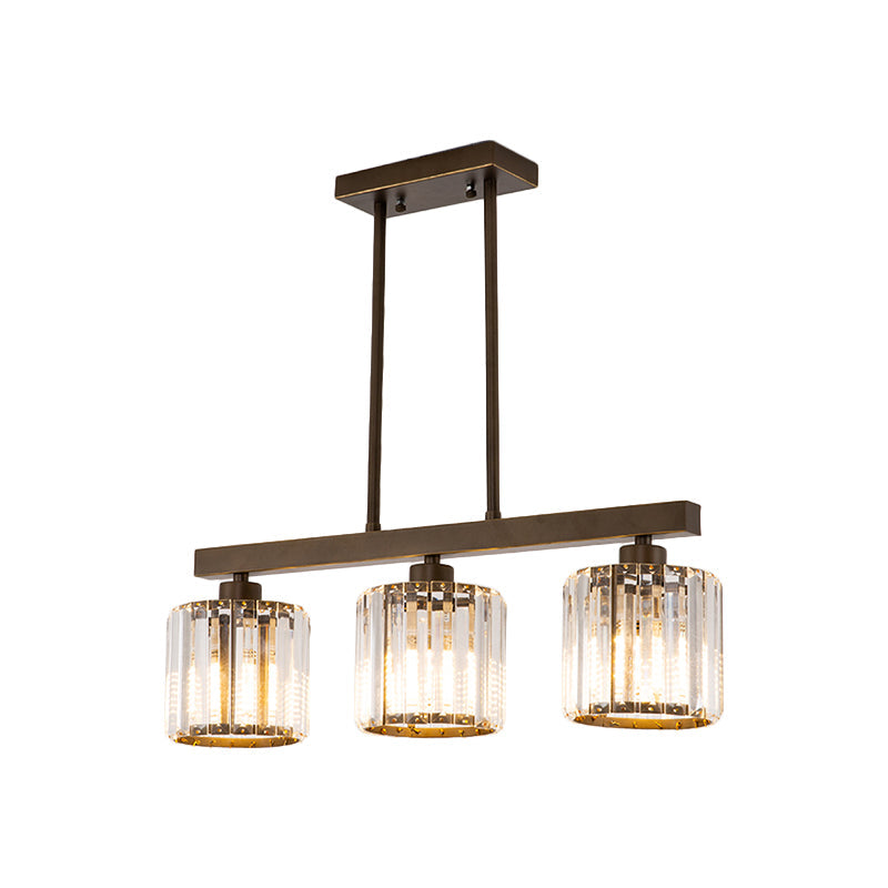 Clear Crystal Cylindrical Island Chandelier Traditional 3 Bulbs Dinning Room Hanging Light in Black Clearhalo 'Ceiling Lights' 'Island Lights' Lighting' 1391150