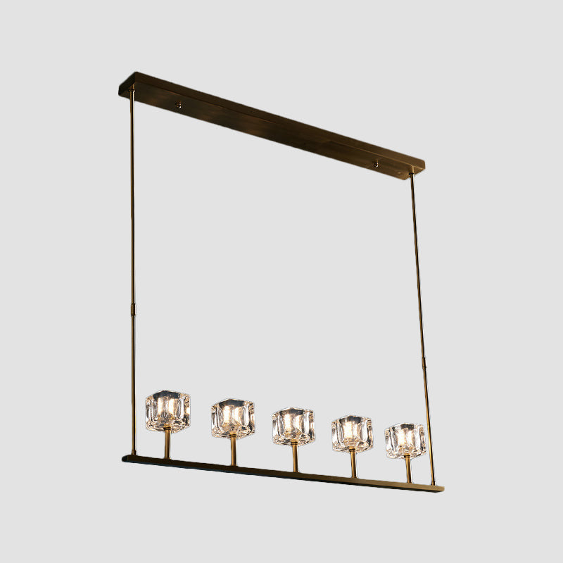Gold 5 Heads Hanging Island Light Modern Crystal Square Pendant Lighting Fixture over Dining Table Clearhalo 'Ceiling Lights' 'Island Lights' Lighting' 1391163