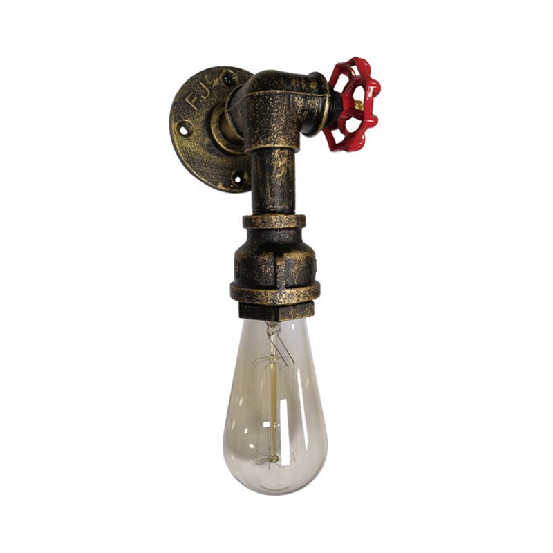 1 Head Metal Wall Lighting Industrial Black/Antique Brass Water Pipe Bedroom Sconce Light with Valve Clearhalo 'Art deco wall lights' 'Cast Iron' 'Glass' 'Industrial wall lights' 'Industrial' 'Middle century wall lights' 'Modern' 'Rustic wall lights' 'Tiffany' 'Traditional wall lights' 'Wall Lamps & Sconces' 'Wall Lights' Lighting' 139127