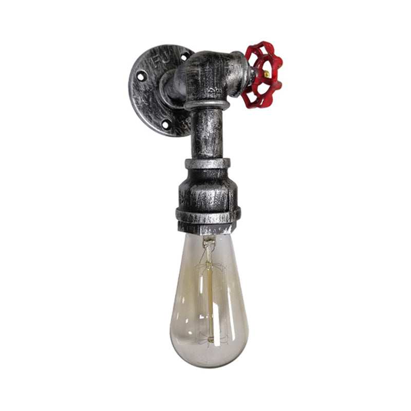 1 Head Metal Wall Lighting Industrial Black/Antique Brass Water Pipe Bedroom Sconce Light with Valve Clearhalo 'Art deco wall lights' 'Cast Iron' 'Glass' 'Industrial wall lights' 'Industrial' 'Middle century wall lights' 'Modern' 'Rustic wall lights' 'Tiffany' 'Traditional wall lights' 'Wall Lamps & Sconces' 'Wall Lights' Lighting' 139129