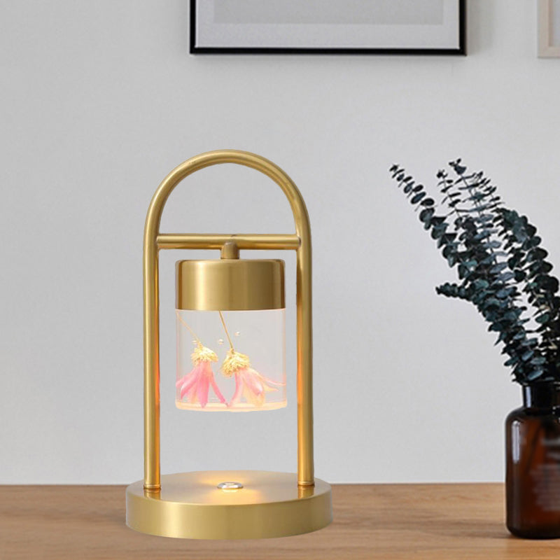 Gold Column Table Lamp Simplicity Clear Glass LED Desk Light with U-Shaped Metal Frame Clearhalo 'Lamps' 'Table Lamps' Lighting' 1391630