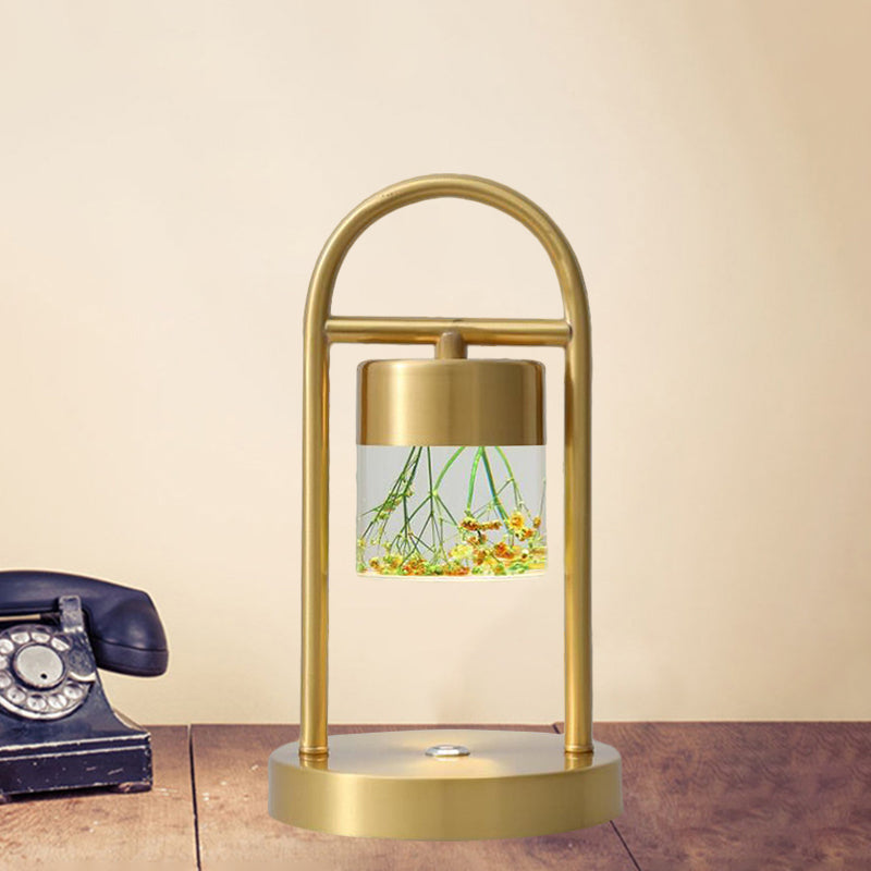 Gold Column Table Lamp Simplicity Clear Glass LED Desk Light with U-Shaped Metal Frame Clearhalo 'Lamps' 'Table Lamps' Lighting' 1391634