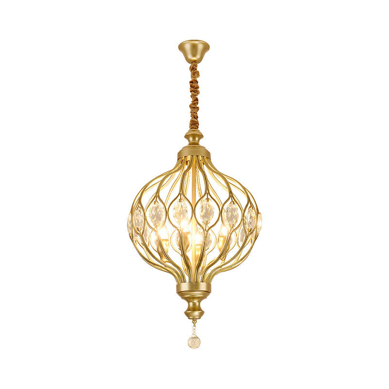 4/6 Lights Lantern Chandelier Contemporary Black/Gold Crystal Encrusted Hanging Lamp Kit Clearhalo 'Ceiling Lights' 'Chandeliers' 'Modern Chandeliers' 'Modern' Lighting' 1391668