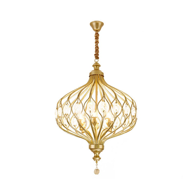 4/6 Lights Lantern Chandelier Contemporary Black/Gold Crystal Encrusted Hanging Lamp Kit Clearhalo 'Ceiling Lights' 'Chandeliers' 'Modern Chandeliers' 'Modern' Lighting' 1391682