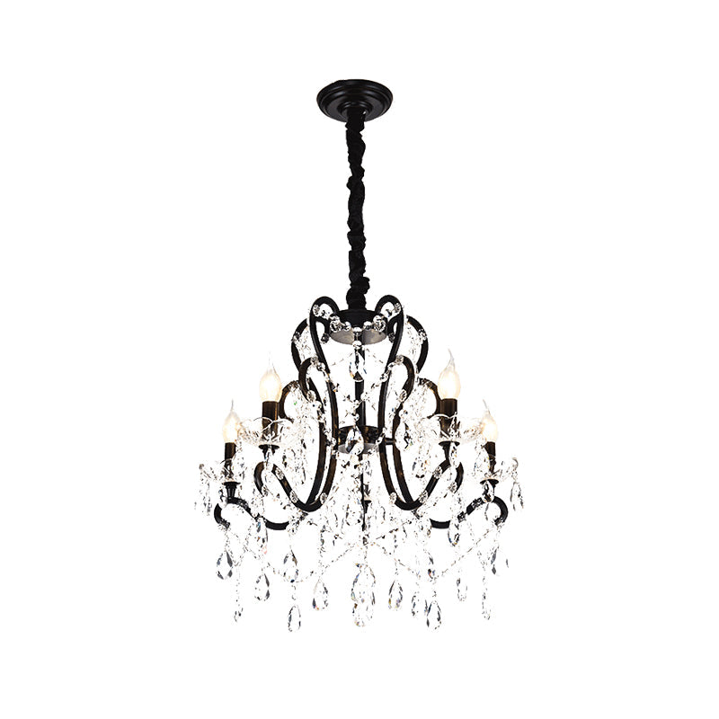 4/5 Lights Crystal Stands Chandelier Light Modern Black Bedroom Swag Hanging Ceiling Fixture Clearhalo 'Ceiling Lights' 'Chandeliers' 'Modern Chandeliers' 'Modern' Lighting' 1391700