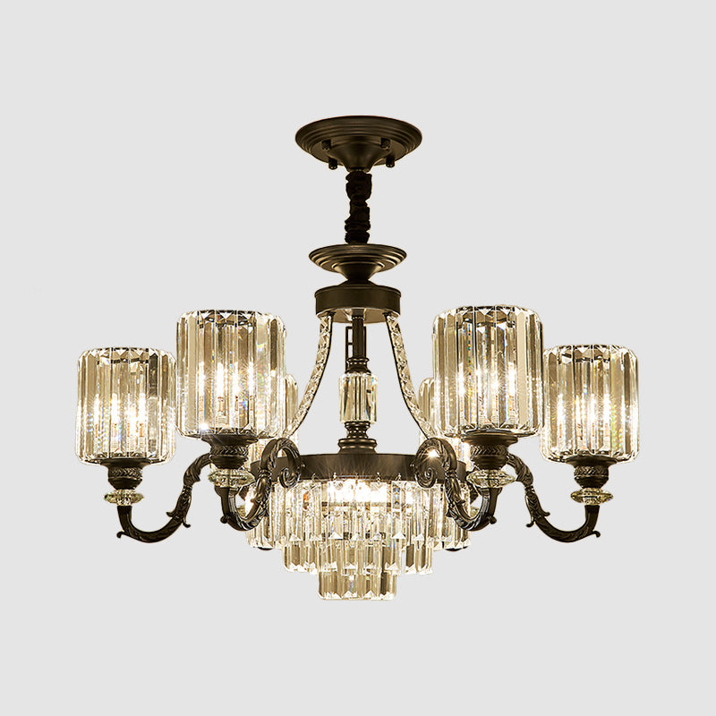 Black 3/6 Bulbs Hanging Chandelier Traditional Crystal Block Drum Ceiling Light Fixture Clearhalo 'Ceiling Lights' 'Chandeliers' Lighting' options 1391718