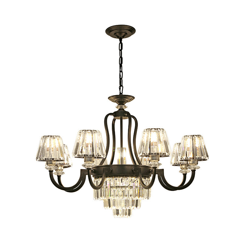 6/8 Bulbs Ceiling Lamp Traditional Tapered Crystal Chandelier Hanging Light Fixture in Black Clearhalo 'Ceiling Lights' 'Chandeliers' Lighting' options 1391784