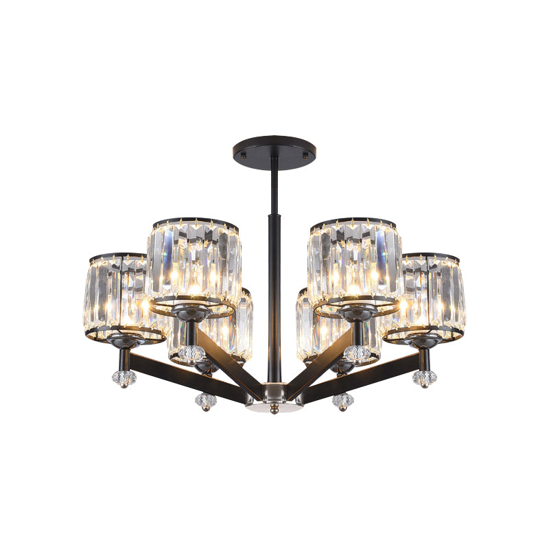 3/6 Lights Crystal Hanging Lamp Kit Traditional Black Cylinder Sitting Room Chandelier Lighting Clearhalo 'Ceiling Lights' 'Chandeliers' Lighting' options 1391802