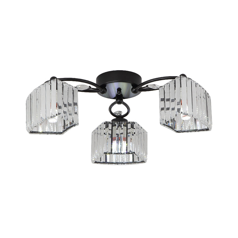 3/6 Heads Trapezoid Semi Flush Light Modern Black Finish Clear Crystal Flush Mounted Lamp Fixture Clearhalo 'Ceiling Lights' 'Close To Ceiling Lights' 'Close to ceiling' 'Semi-flushmount' Lighting' 1391905