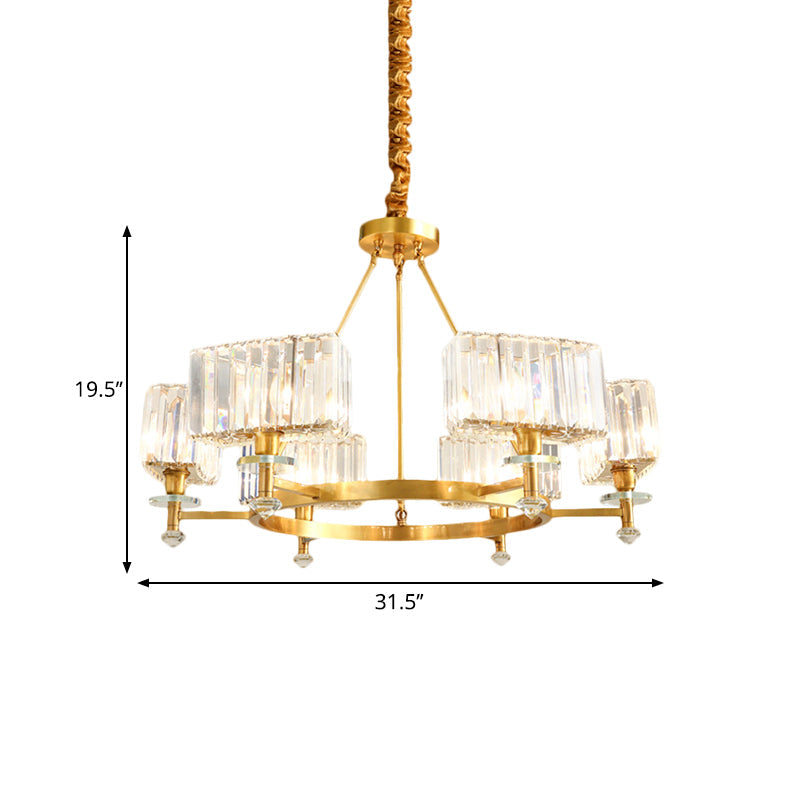3/6 Bulbs Suspension Lighting Contemporary Cuboid Crystal Pendant Chandelier in Gold Clearhalo 'Ceiling Lights' 'Chandeliers' 'Modern Chandeliers' 'Modern' Lighting' 1392003