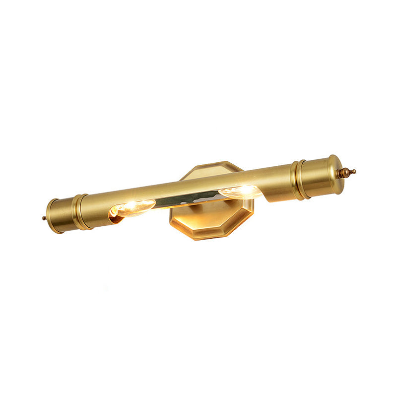Gold Finish Tube Vanity Lighting Modernist Style 14"/18" Wide 2 Heads Metal Wall Light Fixture for Corridor Clearhalo 'Cast Iron' 'Glass' 'Industrial' 'Modern wall lights' 'Modern' 'Tiffany' 'Traditional wall lights' 'Vanity Lights' 'Wall Lights' Lighting' 139219