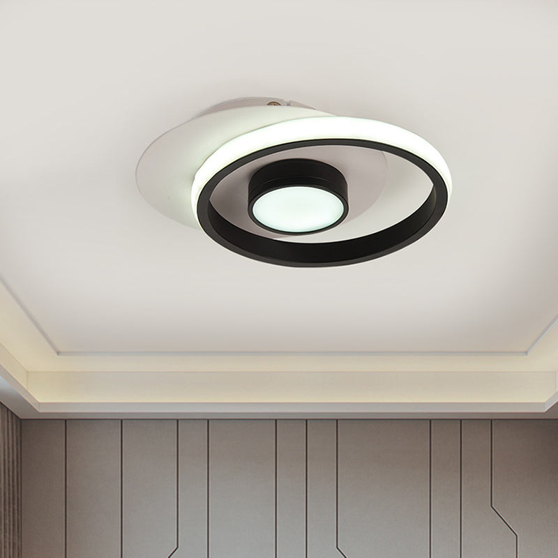 Metal Circle Flush Lamp Modernist White and Black/Gold and Black LED Flush Mount for Porch, Warm/White Light Black-White Clearhalo 'Ceiling Lights' 'Close To Ceiling Lights' 'Close to ceiling' 'Flush mount' Lighting' 1392277