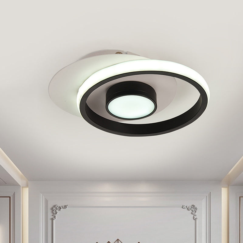 Metal Circle Flush Lamp Modernist White and Black/Gold and Black LED Flush Mount for Porch, Warm/White Light Clearhalo 'Ceiling Lights' 'Close To Ceiling Lights' 'Close to ceiling' 'Flush mount' Lighting' 1392278