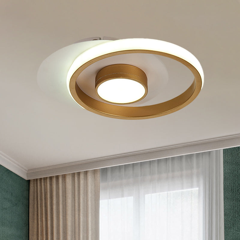 Metal Circle Flush Lamp Modernist White and Black/Gold and Black LED Flush Mount for Porch, Warm/White Light Clearhalo 'Ceiling Lights' 'Close To Ceiling Lights' 'Close to ceiling' 'Flush mount' Lighting' 1392282
