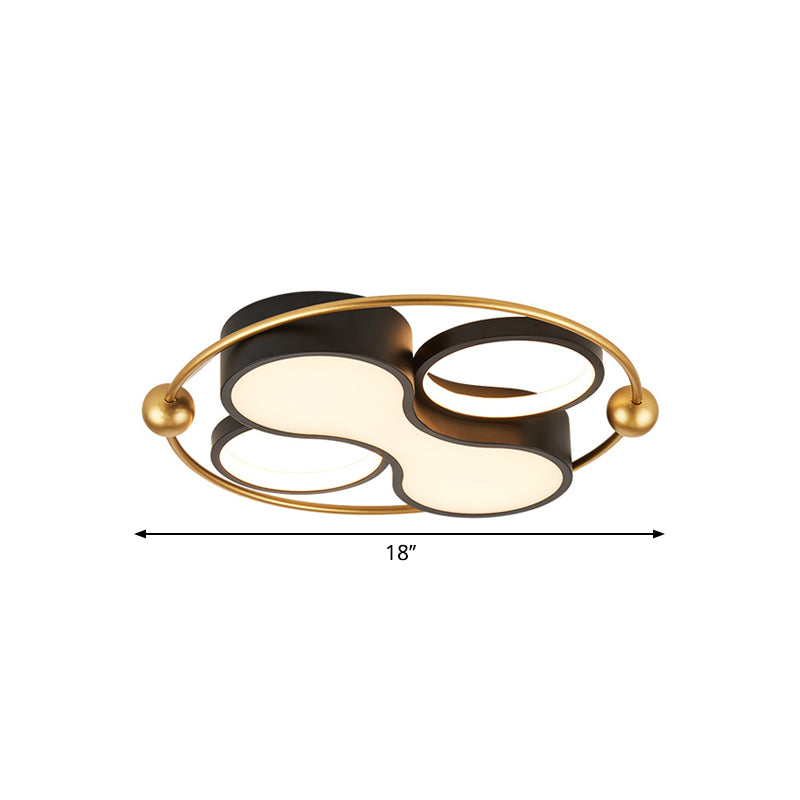 18"/21.5" Dia Metallic Geometric Flush Light Contemporary Black and Gold LED Ceiling Mounted, Warm/White Light Clearhalo 'Ceiling Lights' 'Close To Ceiling Lights' 'Close to ceiling' 'Flush mount' Lighting' 1392327