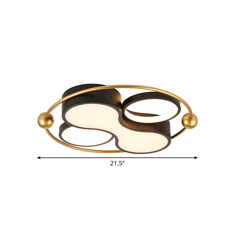 18"/21.5" Dia Metallic Geometric Flush Light Contemporary Black and Gold LED Ceiling Mounted, Warm/White Light Clearhalo 'Ceiling Lights' 'Close To Ceiling Lights' 'Close to ceiling' 'Flush mount' Lighting' 1392328