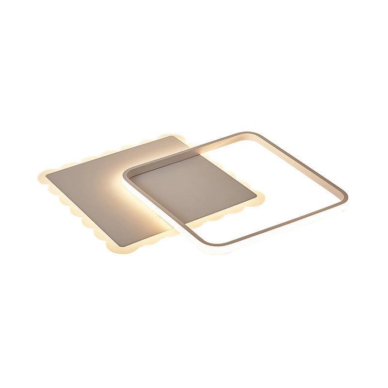 Squared Flush Mount Modernist Metal White/Coffee LED Close to Ceiling Lighting, Warm/White/Natural Light Clearhalo 'Ceiling Lights' 'Close To Ceiling Lights' 'Close to ceiling' 'Flush mount' Lighting' 1392341