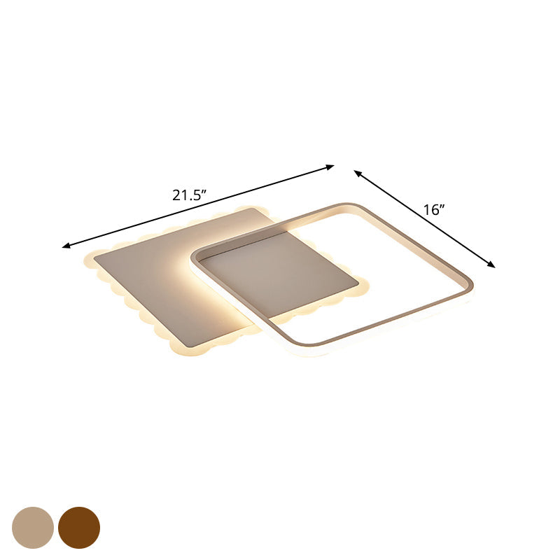 Squared Flush Mount Modernist Metal White/Coffee LED Close to Ceiling Lighting, Warm/White/Natural Light Clearhalo 'Ceiling Lights' 'Close To Ceiling Lights' 'Close to ceiling' 'Flush mount' Lighting' 1392342