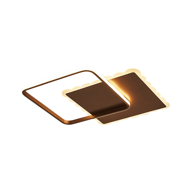 Squared Flush Mount Modernist Metal White/Coffee LED Close to Ceiling Lighting, Warm/White/Natural Light Clearhalo 'Ceiling Lights' 'Close To Ceiling Lights' 'Close to ceiling' 'Flush mount' Lighting' 1392346