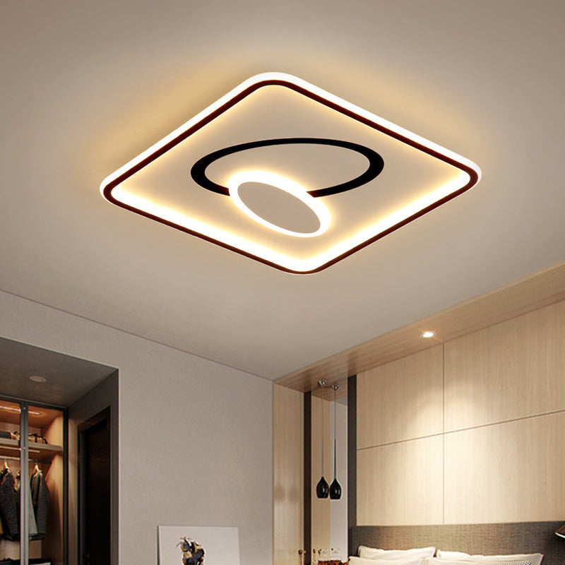 16"/19.5" Dia Metal Square Flush Mount Lamp Modern Black and White LED Close to Ceiling Lighting, Warm/White Light Black-White Clearhalo 'Ceiling Lights' 'Close To Ceiling Lights' 'Close to ceiling' 'Flush mount' Lighting' 1392356
