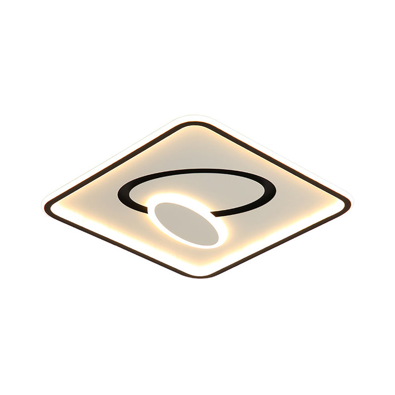 16"/19.5" Dia Metal Square Flush Mount Lamp Modern Black and White LED Close to Ceiling Lighting, Warm/White Light Clearhalo 'Ceiling Lights' 'Close To Ceiling Lights' 'Close to ceiling' 'Flush mount' Lighting' 1392358