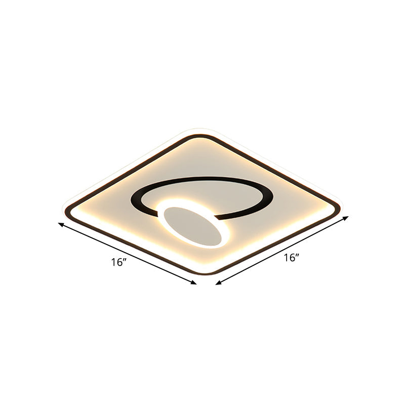 16"/19.5" Dia Metal Square Flush Mount Lamp Modern Black and White LED Close to Ceiling Lighting, Warm/White Light Clearhalo 'Ceiling Lights' 'Close To Ceiling Lights' 'Close to ceiling' 'Flush mount' Lighting' 1392359