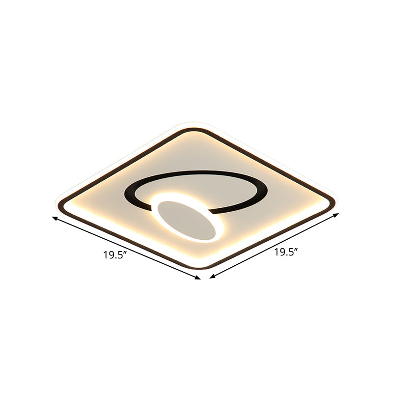 16"/19.5" Dia Metal Square Flush Mount Lamp Modern Black and White LED Close to Ceiling Lighting, Warm/White Light Clearhalo 'Ceiling Lights' 'Close To Ceiling Lights' 'Close to ceiling' 'Flush mount' Lighting' 1392360