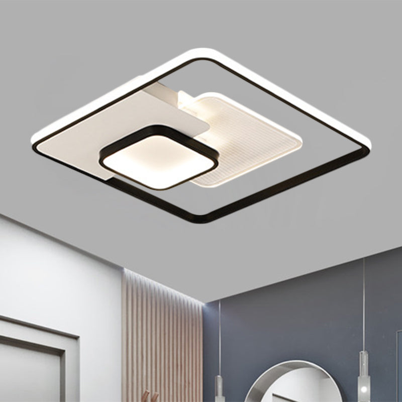 Metallic Square Flush Lamp Modern Black and White/White LED Ceiling Mounted in Warm/White Light, 16.5"/20.5" Wide Black-White Clearhalo 'Ceiling Lights' 'Close To Ceiling Lights' 'Close to ceiling' 'Flush mount' Lighting' 1392361