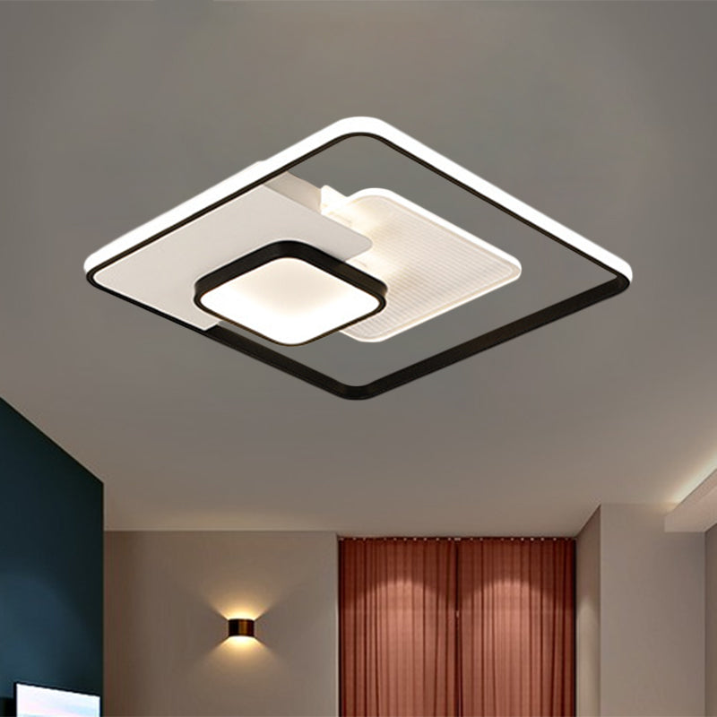 Metallic Square Flush Lamp Modern Black and White/White LED Ceiling Mounted in Warm/White Light, 16.5"/20.5" Wide Clearhalo 'Ceiling Lights' 'Close To Ceiling Lights' 'Close to ceiling' 'Flush mount' Lighting' 1392362