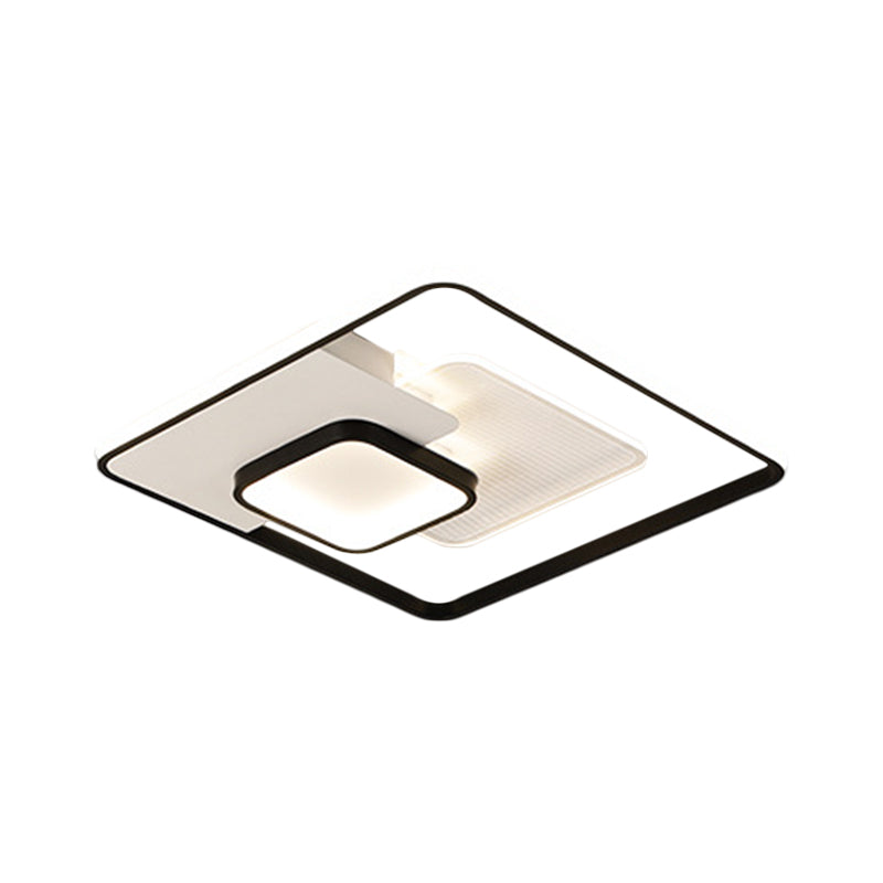 Metallic Square Flush Lamp Modern Black and White/White LED Ceiling Mounted in Warm/White Light, 16.5"/20.5" Wide Clearhalo 'Ceiling Lights' 'Close To Ceiling Lights' 'Close to ceiling' 'Flush mount' Lighting' 1392363