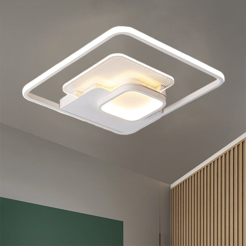Metallic Square Flush Lamp Modern Black and White/White LED Ceiling Mounted in Warm/White Light, 16.5"/20.5" Wide Clearhalo 'Ceiling Lights' 'Close To Ceiling Lights' 'Close to ceiling' 'Flush mount' Lighting' 1392368