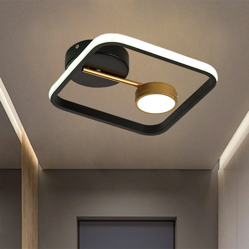 Minimalist LED Flush Mount with Metal Shade Black and White/Black and Gold Square Light Fixture Ceiling, Warm/White Light Clearhalo 'Ceiling Lights' 'Close To Ceiling Lights' 'Close to ceiling' 'Flush mount' Lighting' 1392383