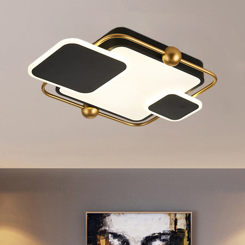Metallic Rectangular Ceiling Light Modernist Black/Gold and Black LED Flush Mount in Warm/White Light, 19.5"/23.5" Long Clearhalo 'Ceiling Lights' 'Close To Ceiling Lights' 'Close to ceiling' 'Flush mount' Lighting' 1392391
