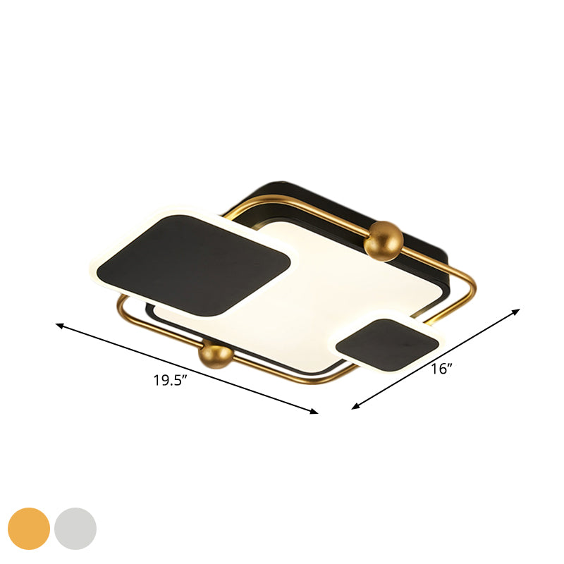 Metallic Rectangular Ceiling Light Modernist Black/Gold and Black LED Flush Mount in Warm/White Light, 19.5"/23.5" Long Clearhalo 'Ceiling Lights' 'Close To Ceiling Lights' 'Close to ceiling' 'Flush mount' Lighting' 1392393