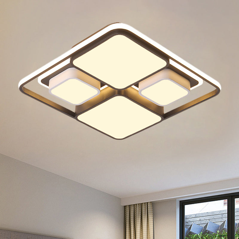 Squared/Rectangle Flush Lighting Modern Metallic Black and White LED Ceiling Lamp, 16.5"/20.5"/35.5" Long Clearhalo 'Ceiling Lights' 'Close To Ceiling Lights' 'Close to ceiling' 'Flush mount' Lighting' 1392404