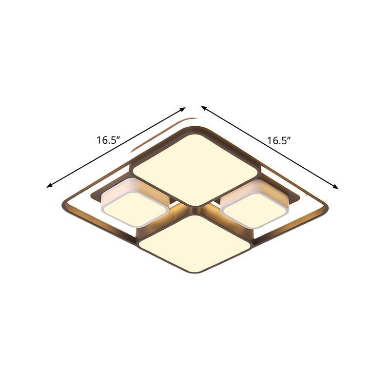Squared/Rectangle Flush Lighting Modern Metallic Black and White LED Ceiling Lamp, 16.5"/20.5"/35.5" Long Clearhalo 'Ceiling Lights' 'Close To Ceiling Lights' 'Close to ceiling' 'Flush mount' Lighting' 1392406