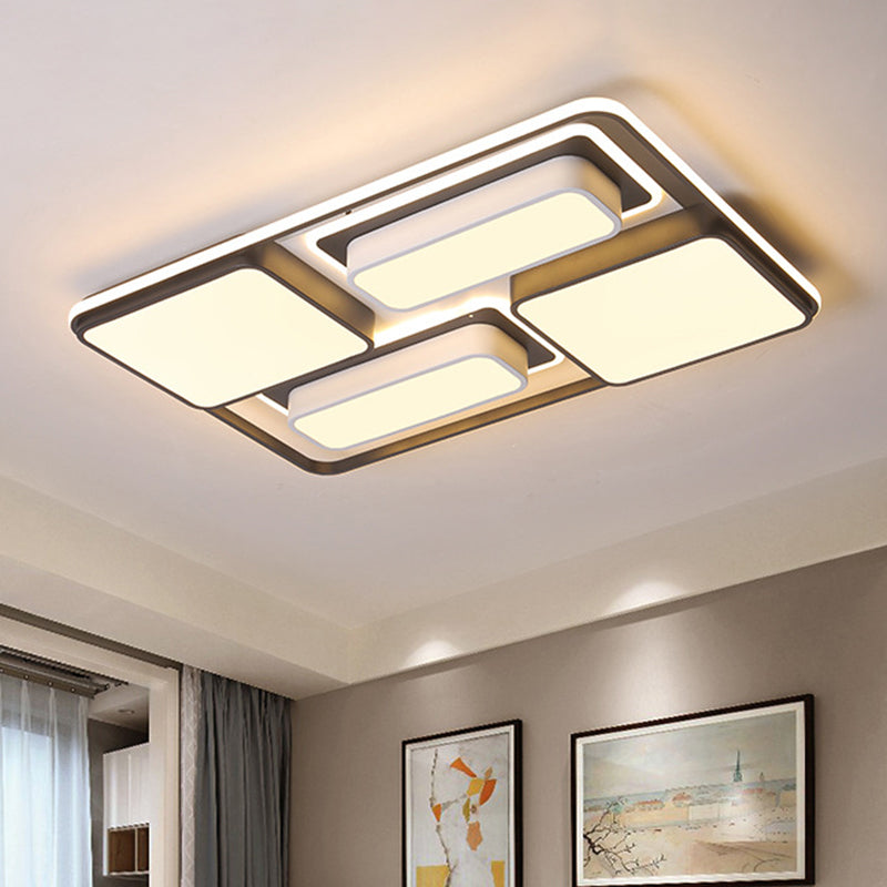 Squared/Rectangle Flush Lighting Modern Metallic Black and White LED Ceiling Lamp, 16.5"/20.5"/35.5" Long Black-White 35.5" Clearhalo 'Ceiling Lights' 'Close To Ceiling Lights' 'Close to ceiling' 'Flush mount' Lighting' 1392408