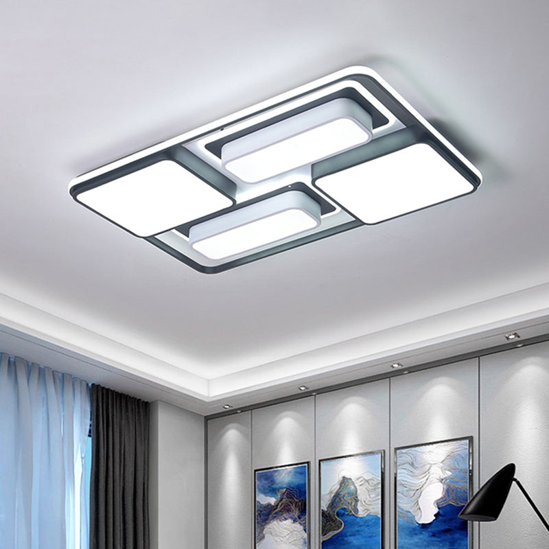 Squared/Rectangle Flush Lighting Modern Metallic Black and White LED Ceiling Lamp, 16.5"/20.5"/35.5" Long Clearhalo 'Ceiling Lights' 'Close To Ceiling Lights' 'Close to ceiling' 'Flush mount' Lighting' 1392409
